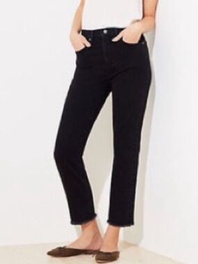 LOFT HIGH RISE CURVY CROP STRAIGHT BLACK RAW FRAY EDGE JEANS 10
